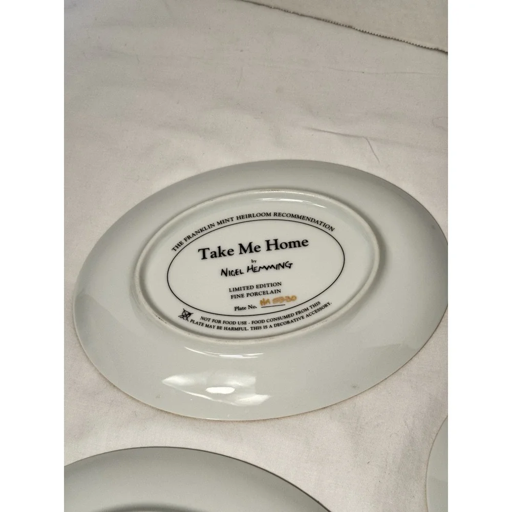Franklin Mint Dog Plate Set of 3 Three's A Crowd, Take Me Home, Five And‎ Dine